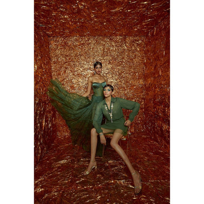 Nirmooha Green Georgette Shirt and Skirt with Belt