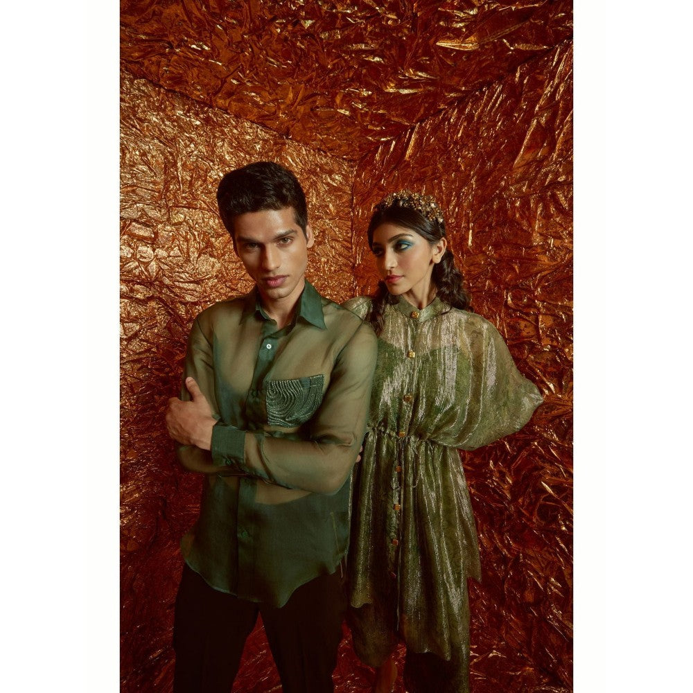 Nirmooha Green Kaftan and Pant with Belt with Slip