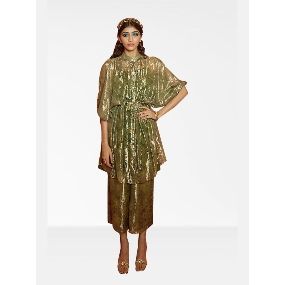 Nirmooha Green Kaftan and Pant with Belt with Slip