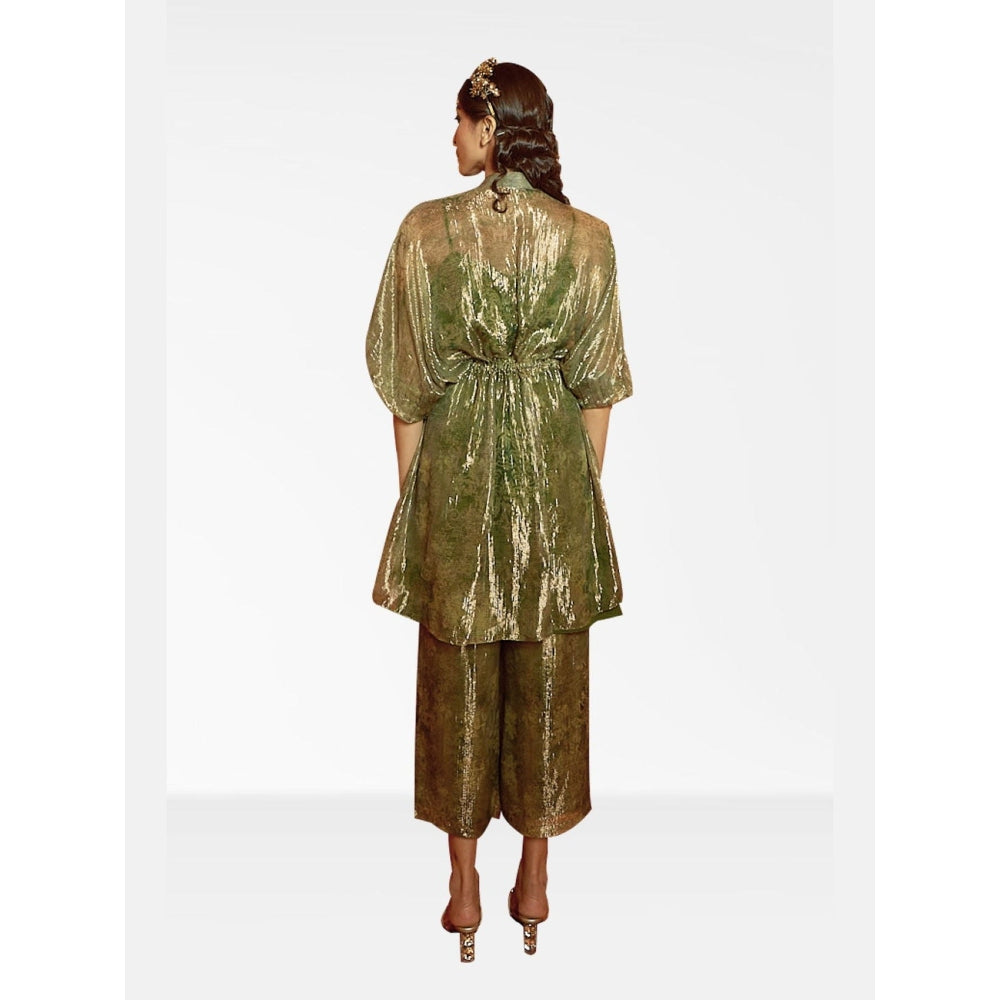 Nirmooha Green Kaftan and Pant with Belt with Slip