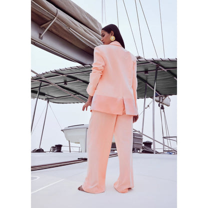 Nirmooha Peach Power Chic Belted Blazer and Pant with Bustier