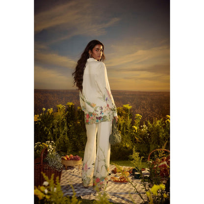 Nirmooha White Sunny Meadow Ensemble Shirt and Pant with Belt