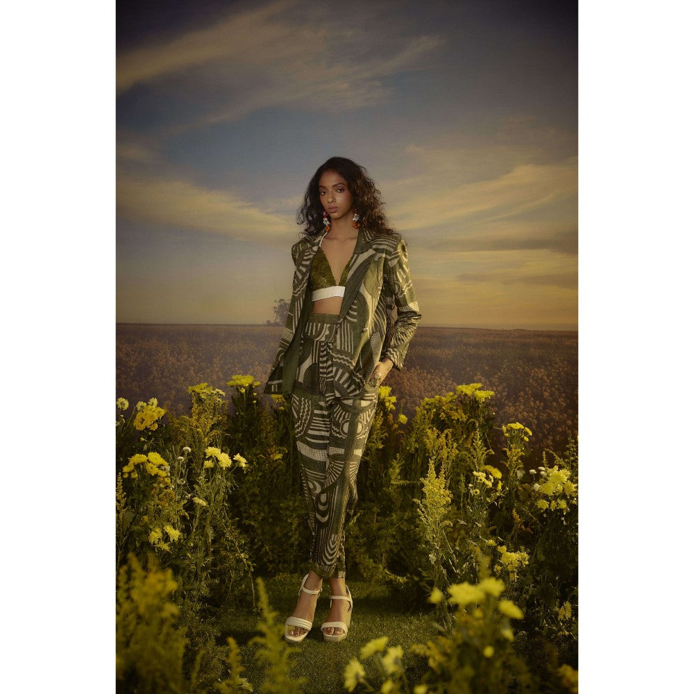 Nirmooha Green Power Pose Bralette and Blazer with Pant with Belt