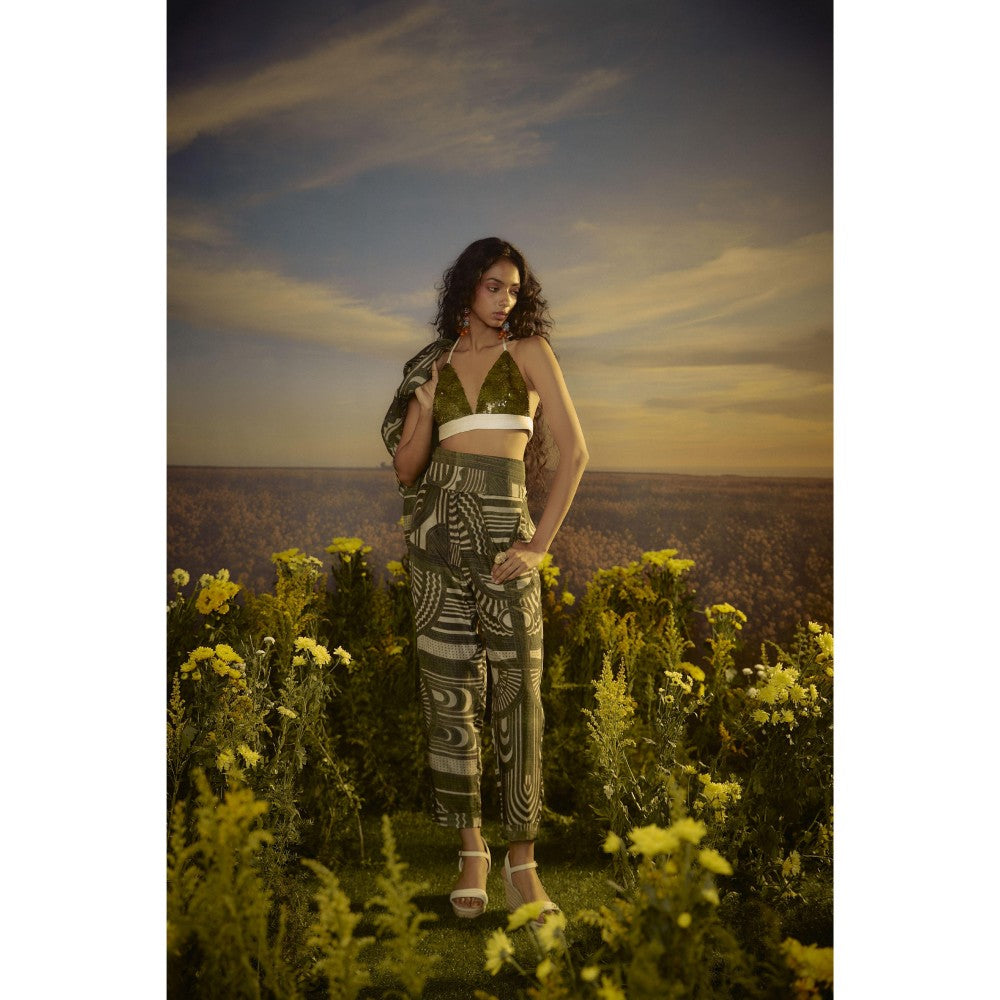 Nirmooha Green Power Pose Blazer and Pant with Belt