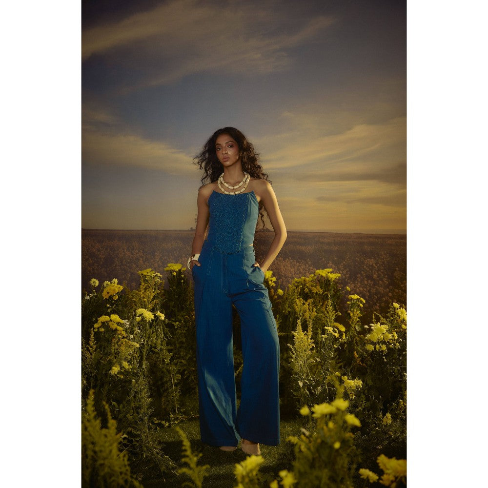 Nirmooha Blue Polished Poise Corset and Pant with Belt