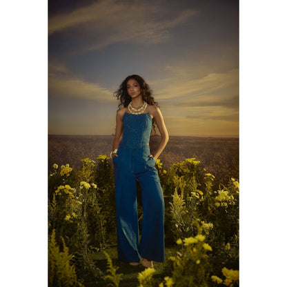 Nirmooha Blue Polished Poise Corset and Pant with Belt