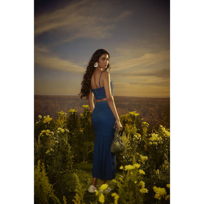 Nirmooha Blue Effortless Edge Bralette and Skirt with Belt