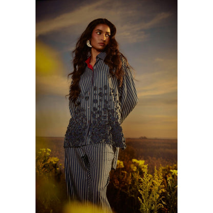 Nirmooha Blue Opulent Odyssey Shirt and Pant with Belt