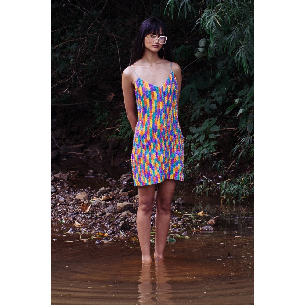 Nirmooha Blue Handcrafted Sequin Embroidered Cami Mini Dress