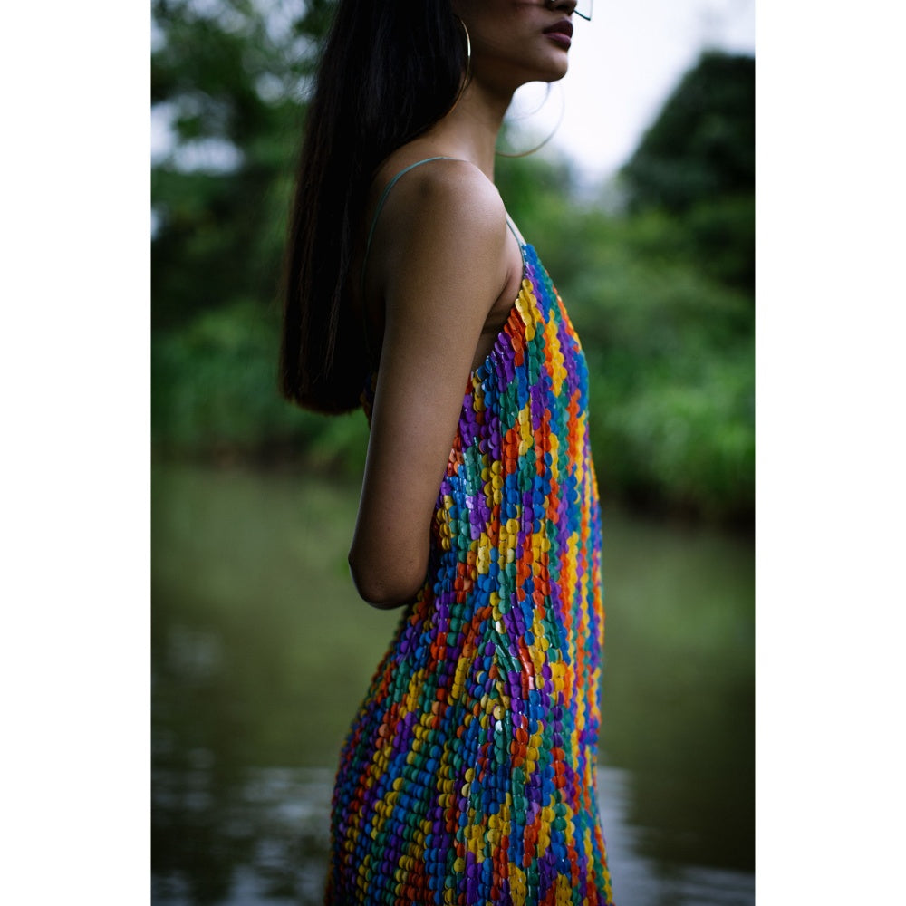 Nirmooha Blue Handcrafted Sequin Embroidered Cami Mini Dress