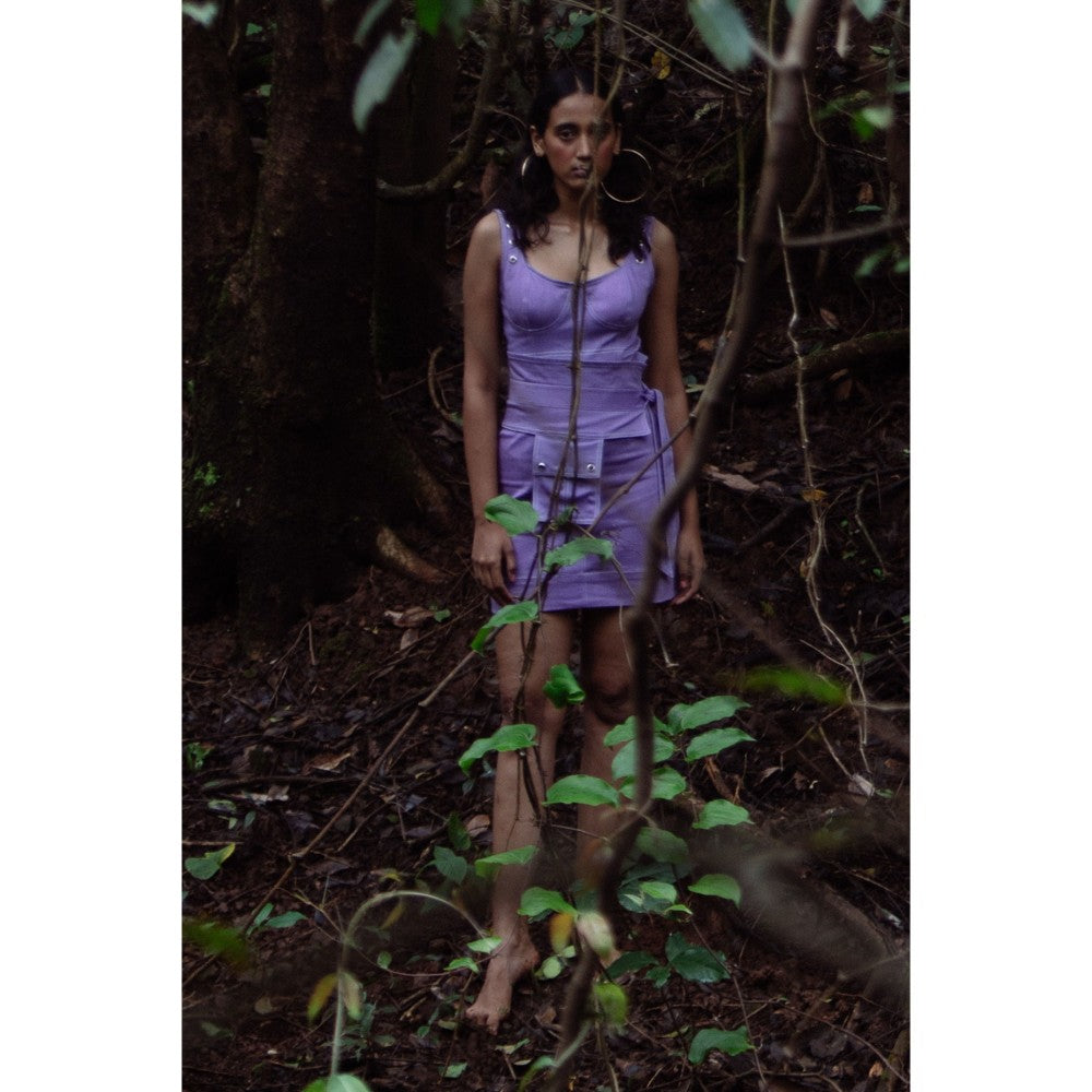 Nirmooha Lavender Denim Stitch Detailing Bodycon Dress