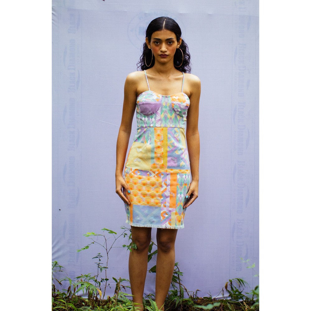 Nirmooha Yellow Geo Printed Denim Fit Dress