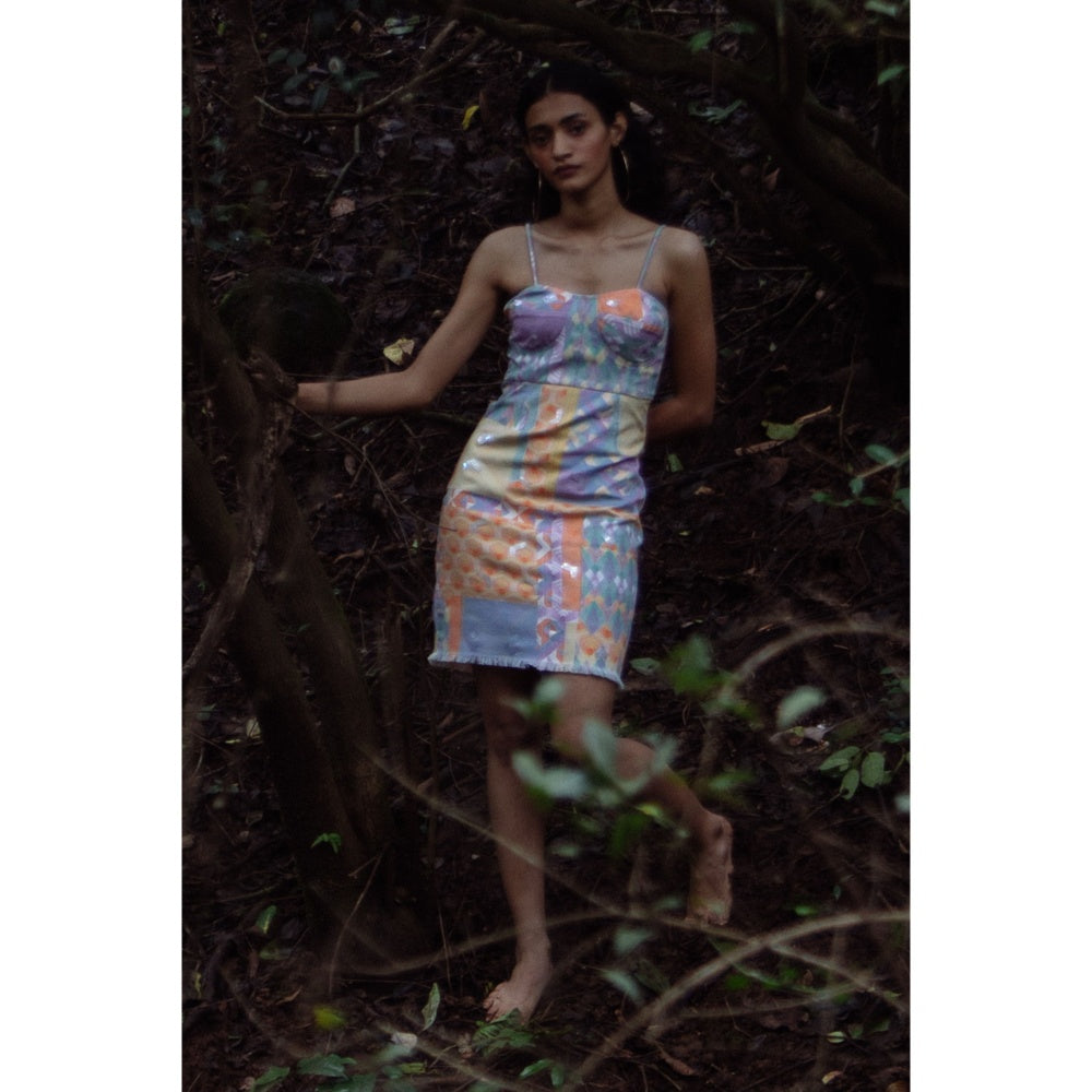 Nirmooha Yellow Geo Printed Denim Fit Dress