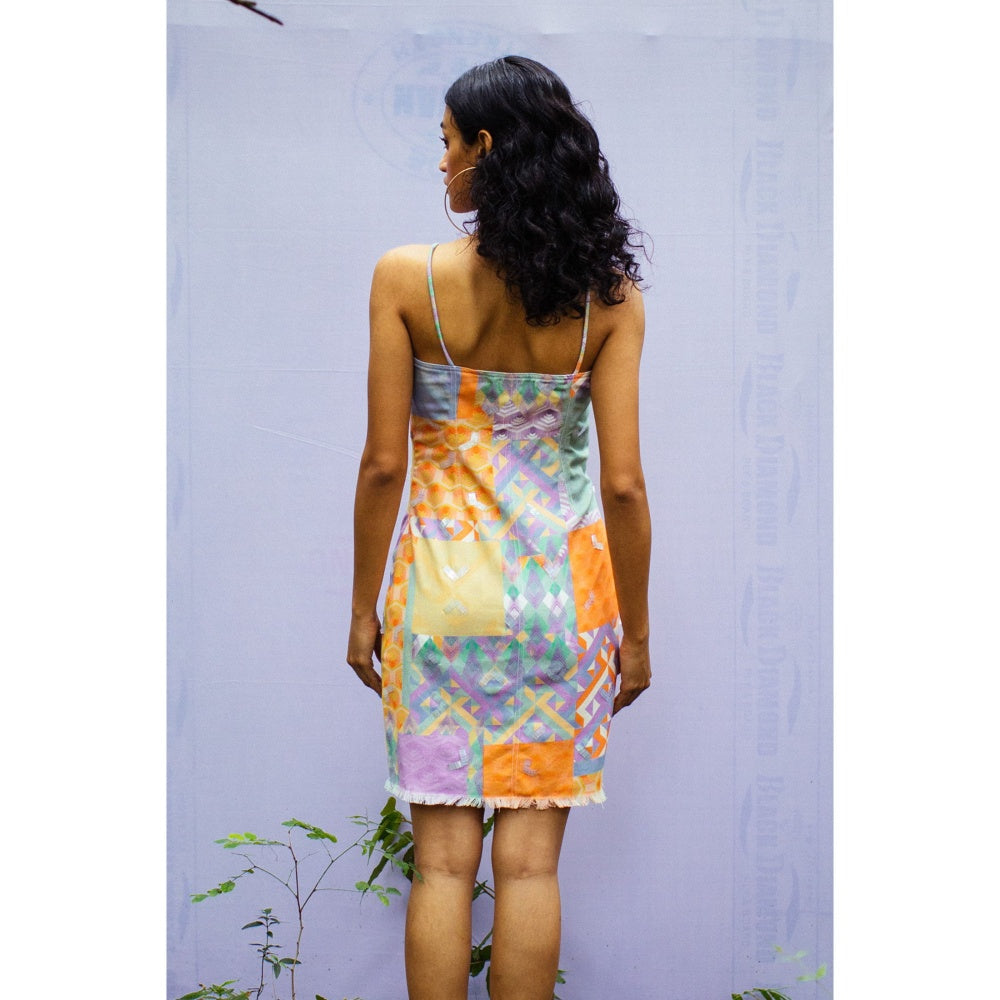 Nirmooha Yellow Geo Printed Denim Fit Dress