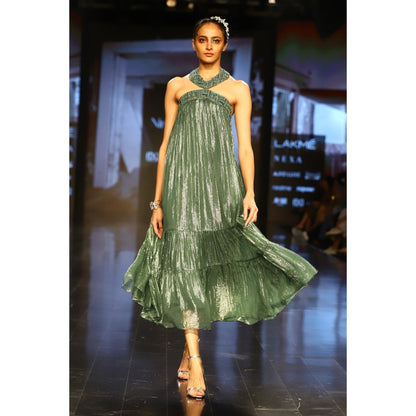 Nirmooha Green Halter Neck Midi Dress