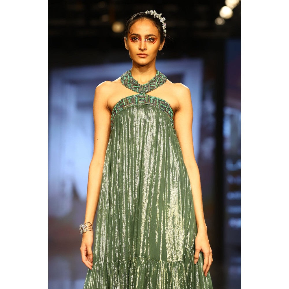Nirmooha Green Halter Neck Midi Dress