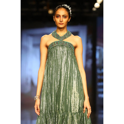 Nirmooha Green Halter Neck Midi Dress
