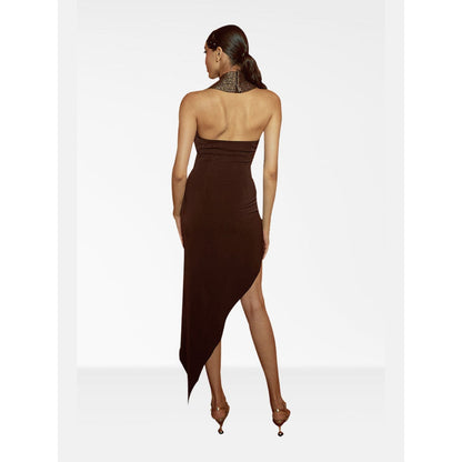 Nirmooha Brown Halter Neck Cording Asymmetrical Dress