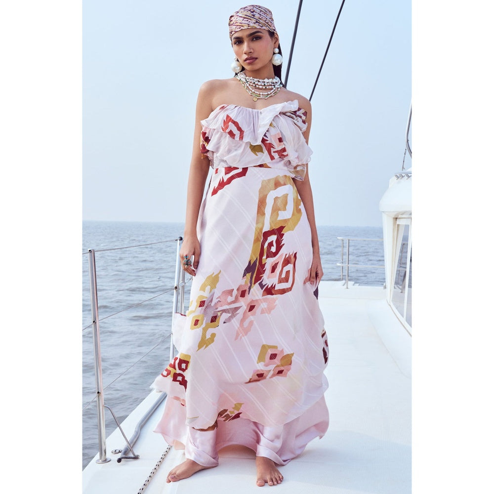 Nirmooha Peach Patola Printed Off Shoulder Maxi Dress