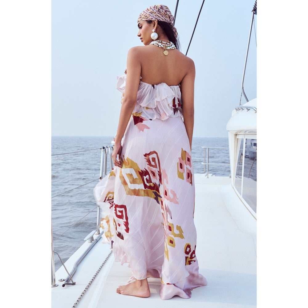 Nirmooha Peach Patola Printed Off Shoulder Maxi Dress