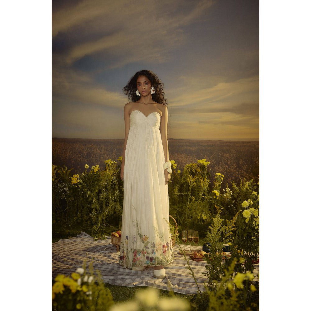 Nirmooha White Breezy Bloom Strapless Maxi Dress