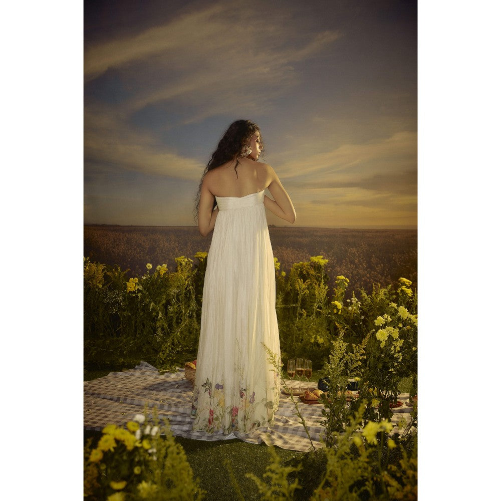 Nirmooha White Breezy Bloom Strapless Maxi Dress