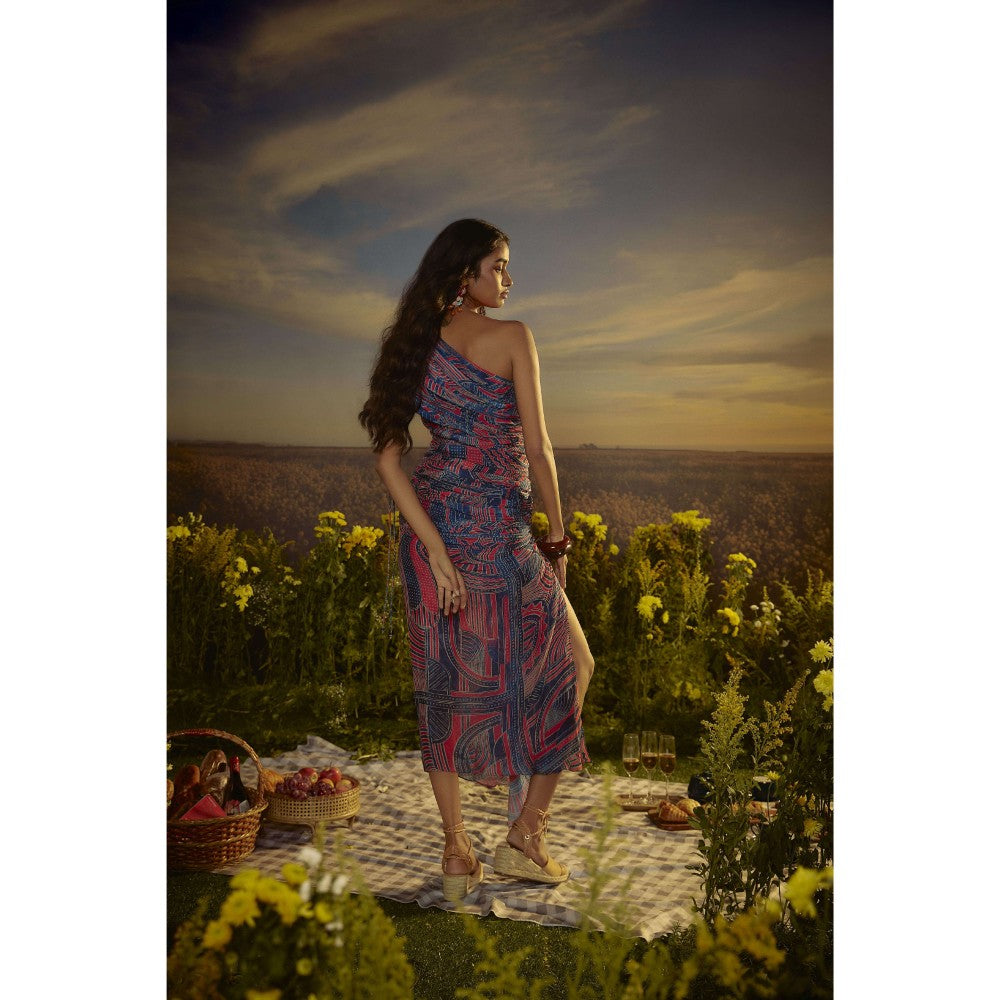 Nirmooha Red Wanderlust Whimsy One Shoulder Maxi Dress