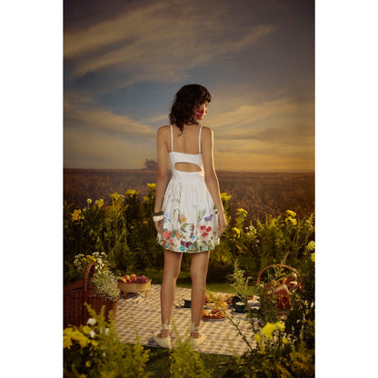 Nirmooha White Harmonic Bloom Mini Dress