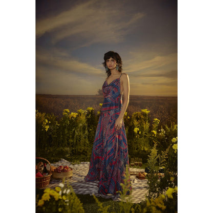Nirmooha Blue Printed Horizon Midi Dress