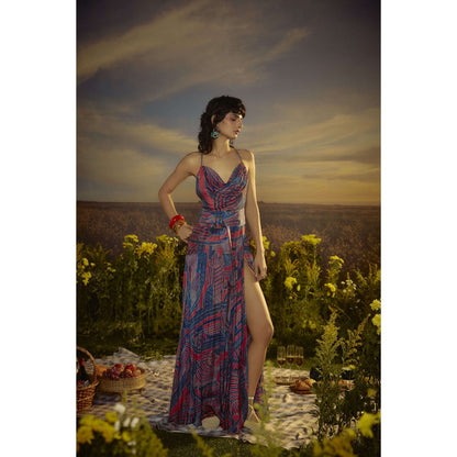 Nirmooha Blue Printed Horizon Midi Dress