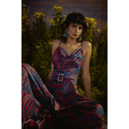 Nirmooha Blue Printed Horizon Midi Dress
