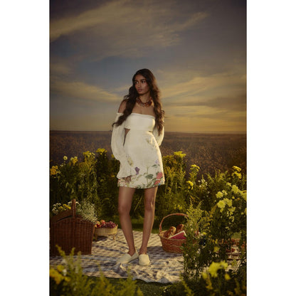 Nirmooha White Textured Cotton Muse Floral Dress
