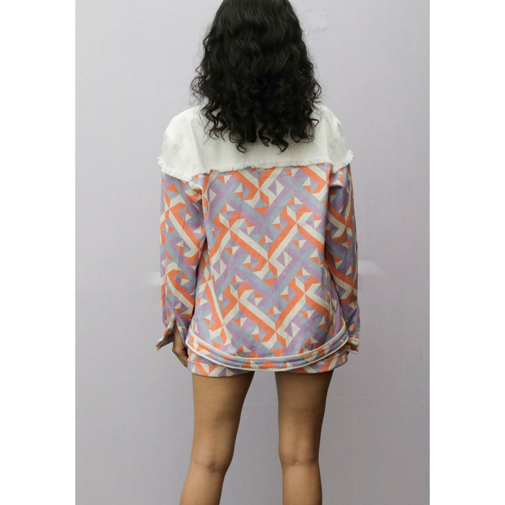 Nirmooha Purple Geometric Print Denim Shorts