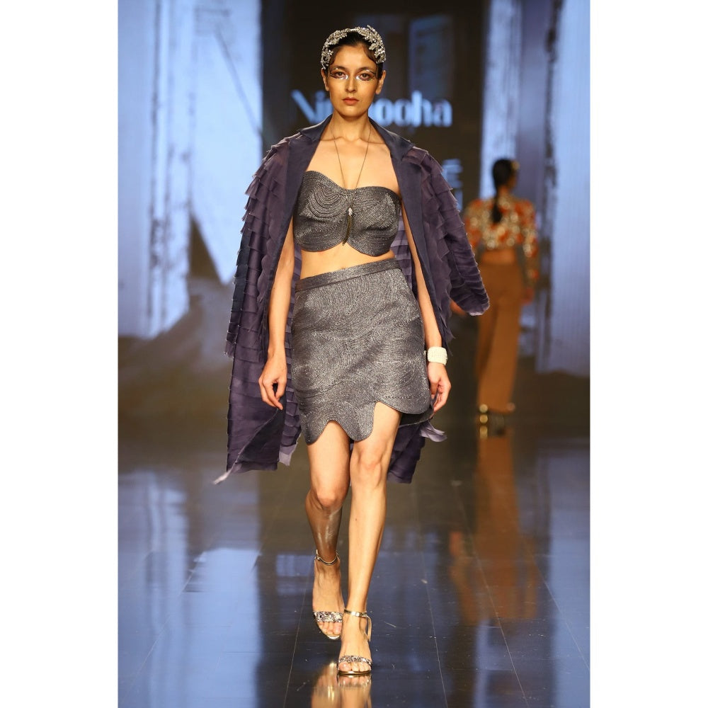 Nirmooha Grey Asymmetrical Corded Skirt with Belt