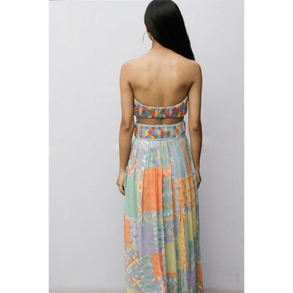 Nirmooha Geometric Printed Gathered Maxi-Skirt with Belt with Handcrafted Sequin Belt