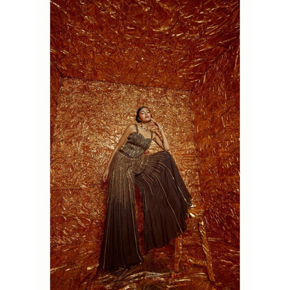 Nirmooha Brown Embellished Corset and Palazzo with Dupatta