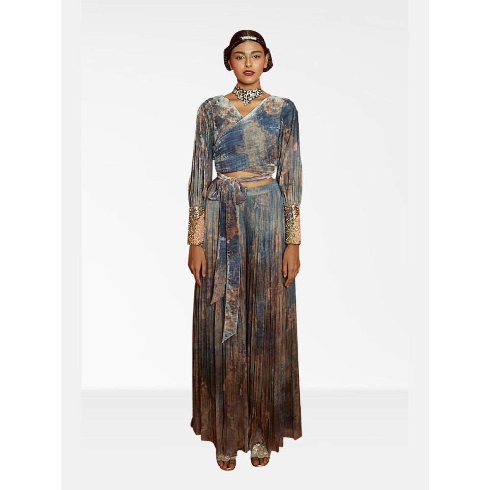 Nirmooha Blue Printed Crop Top with Palazzo