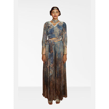 Nirmooha Blue Printed Crop Top with Palazzo