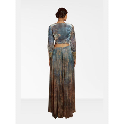 Nirmooha Blue Printed Crop Top with Palazzo