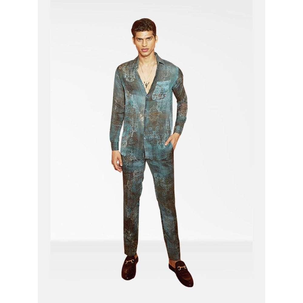 Nirmooha Blue Dark Damask Printed Co-Ord Set