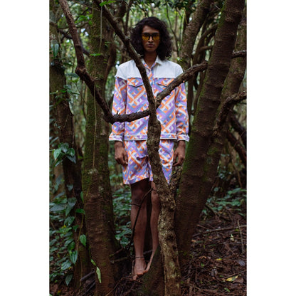 Nirmooha Purple Geometric Printed Bermudas
