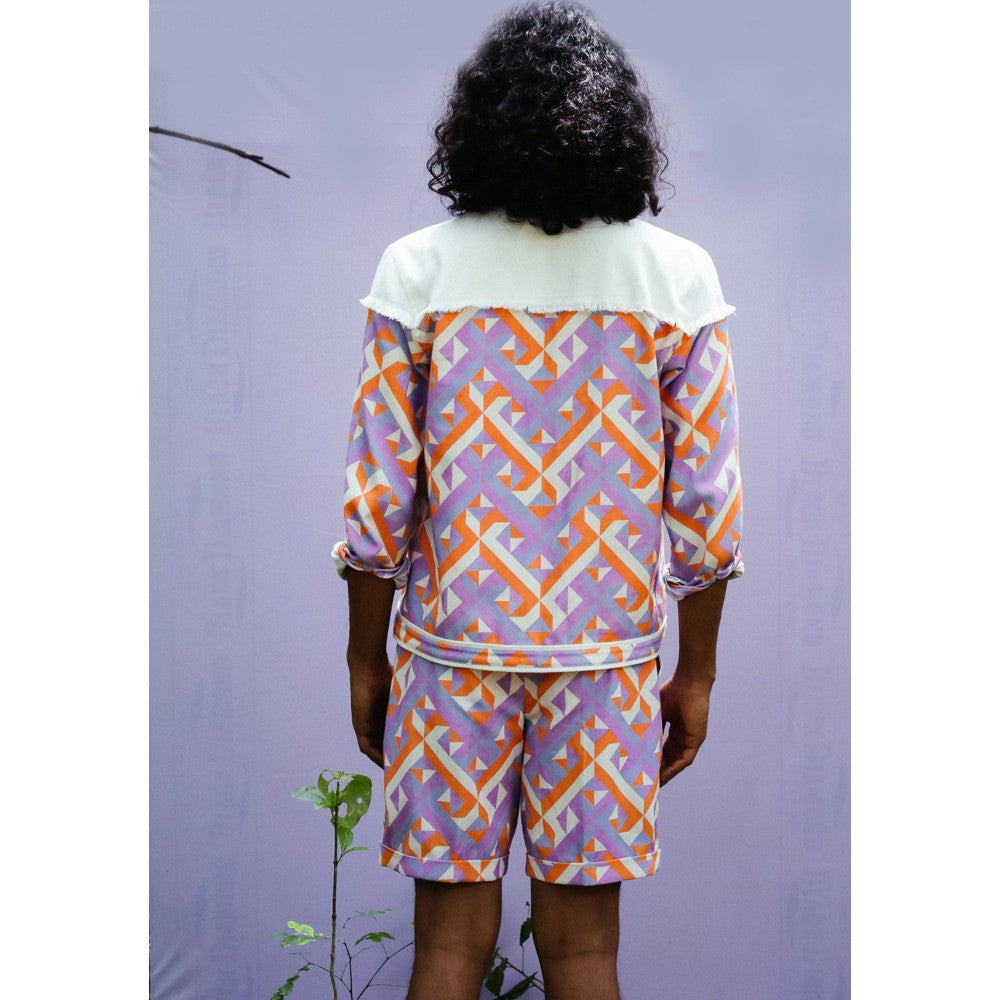 Nirmooha Purple Geometric Printed Bermudas