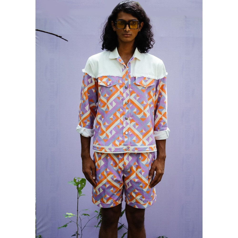 Nirmooha Purple Geometric Printed Bermudas