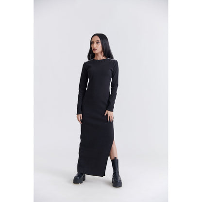 No Grey Area Black Rib Dress
