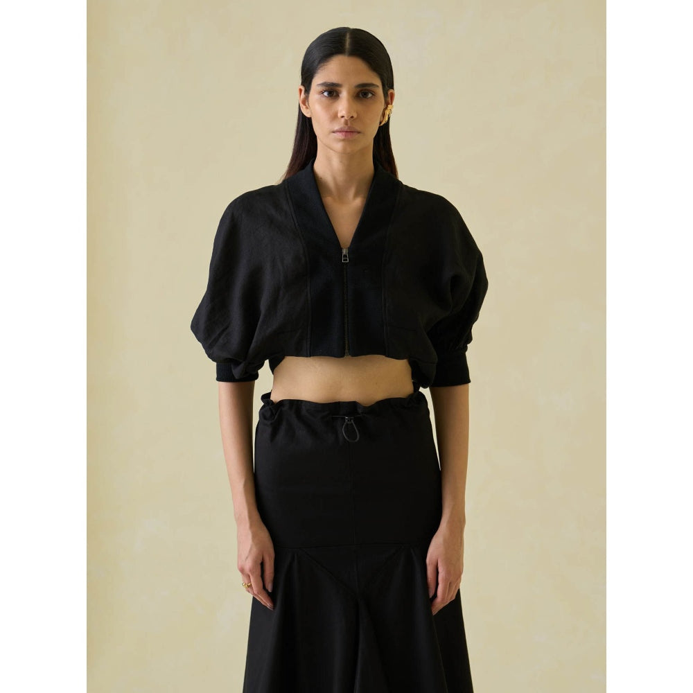 No Grey Area Black Cropped Directional Bomber
