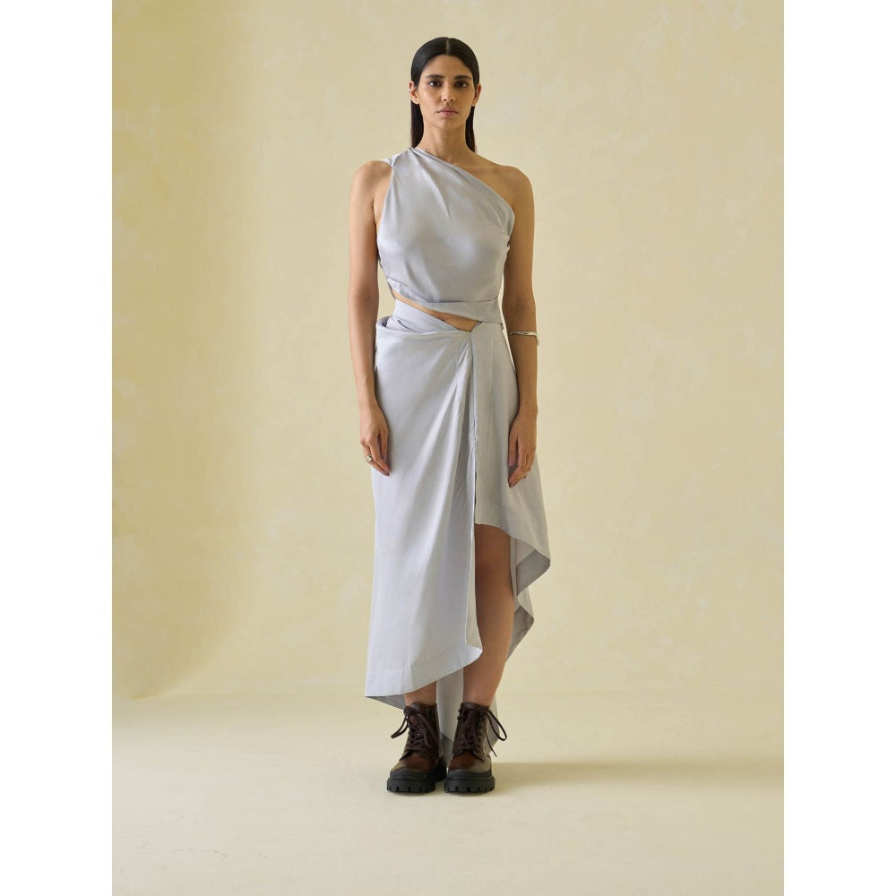 No Grey Area Grey One Shoulder Sari Top