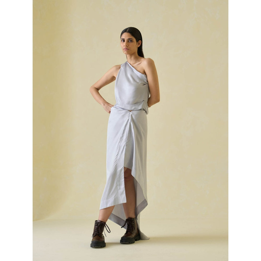 No Grey Area Grey Sari Draped Skirt