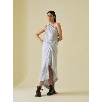 No Grey Area Grey Sari Draped Skirt
