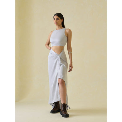 No Grey Area Grey Sari Draped Maxi Dress
