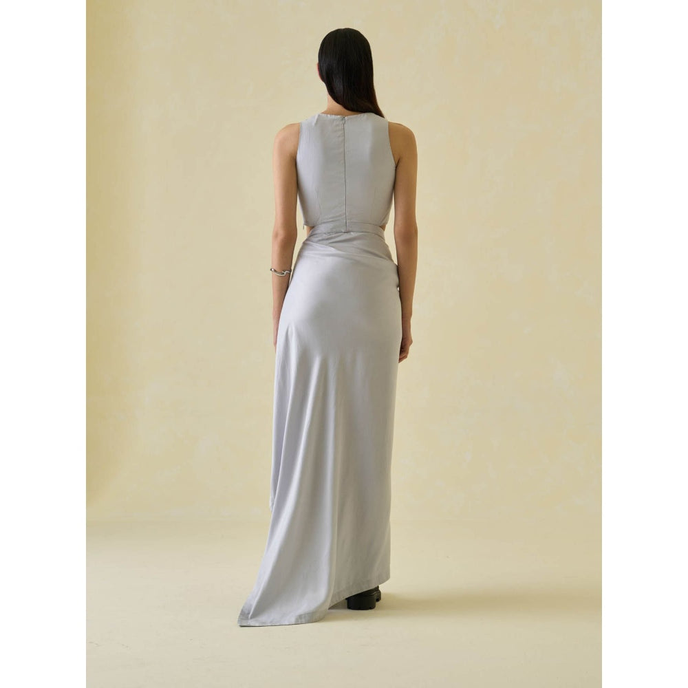 No Grey Area Grey Sari Draped Maxi Dress